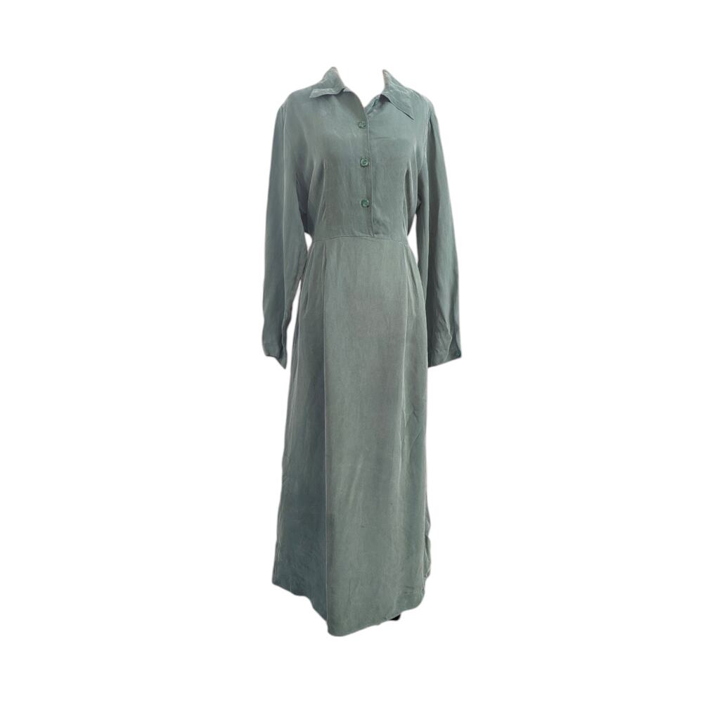 Carol Anderson Sage Green Sueded Maxi Shirt Dress with Tie-back sash SZ M